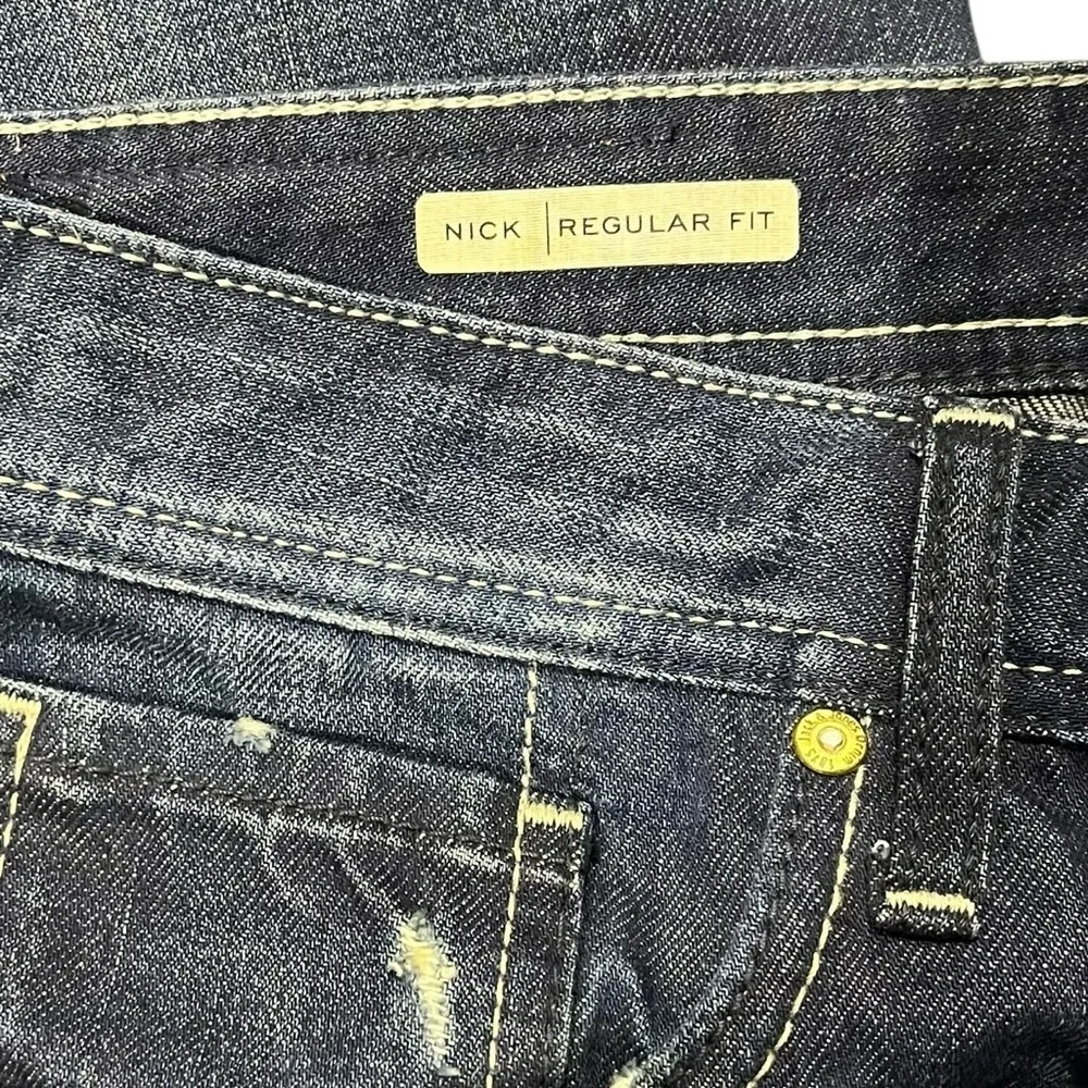 Jack & Jones Nick Jeans 38 x 27 Regular Fit Distressed Straight Leg Button Fly